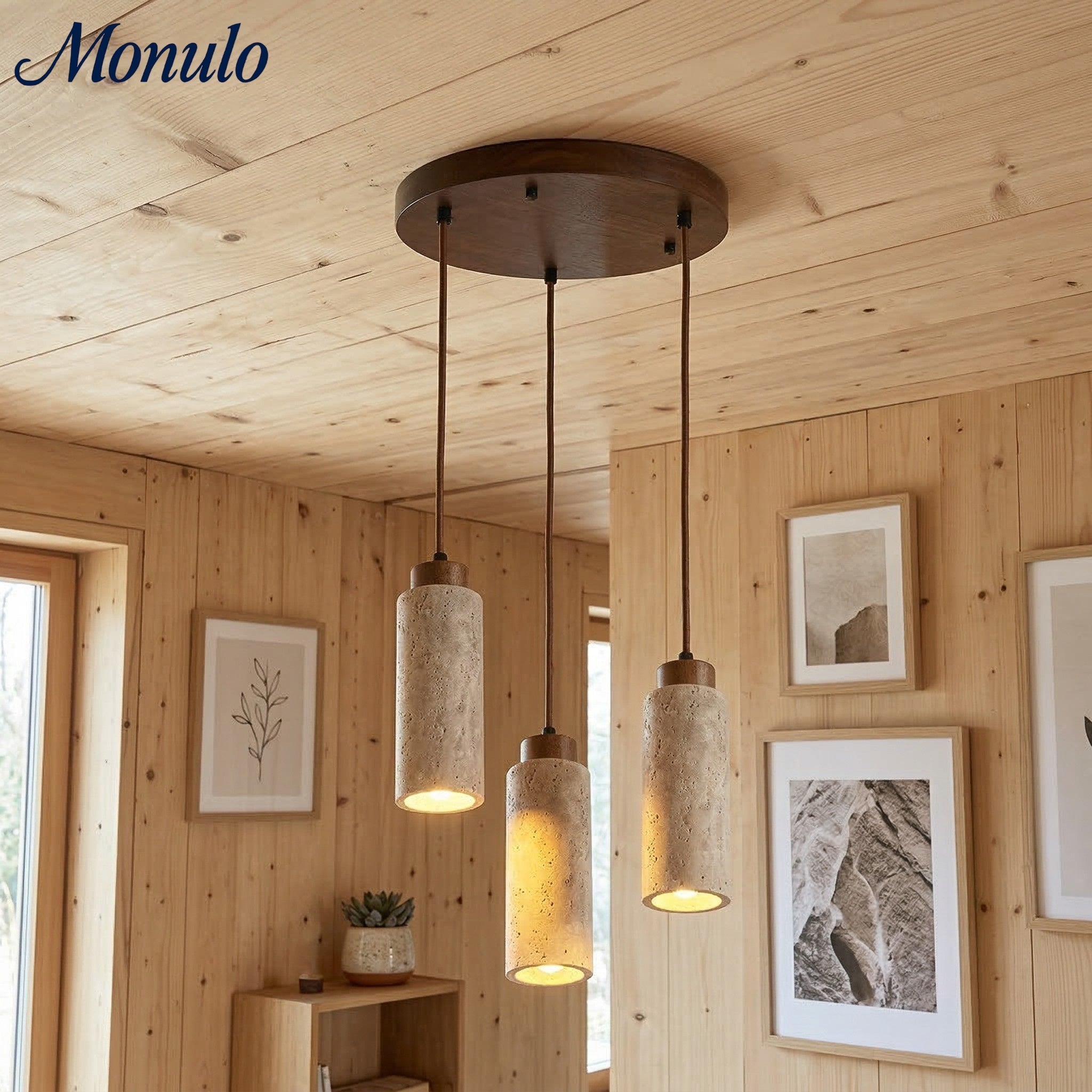 Wabi Sabi Solid Wood Travertine Stone Pendant Light M37 | Esilora
