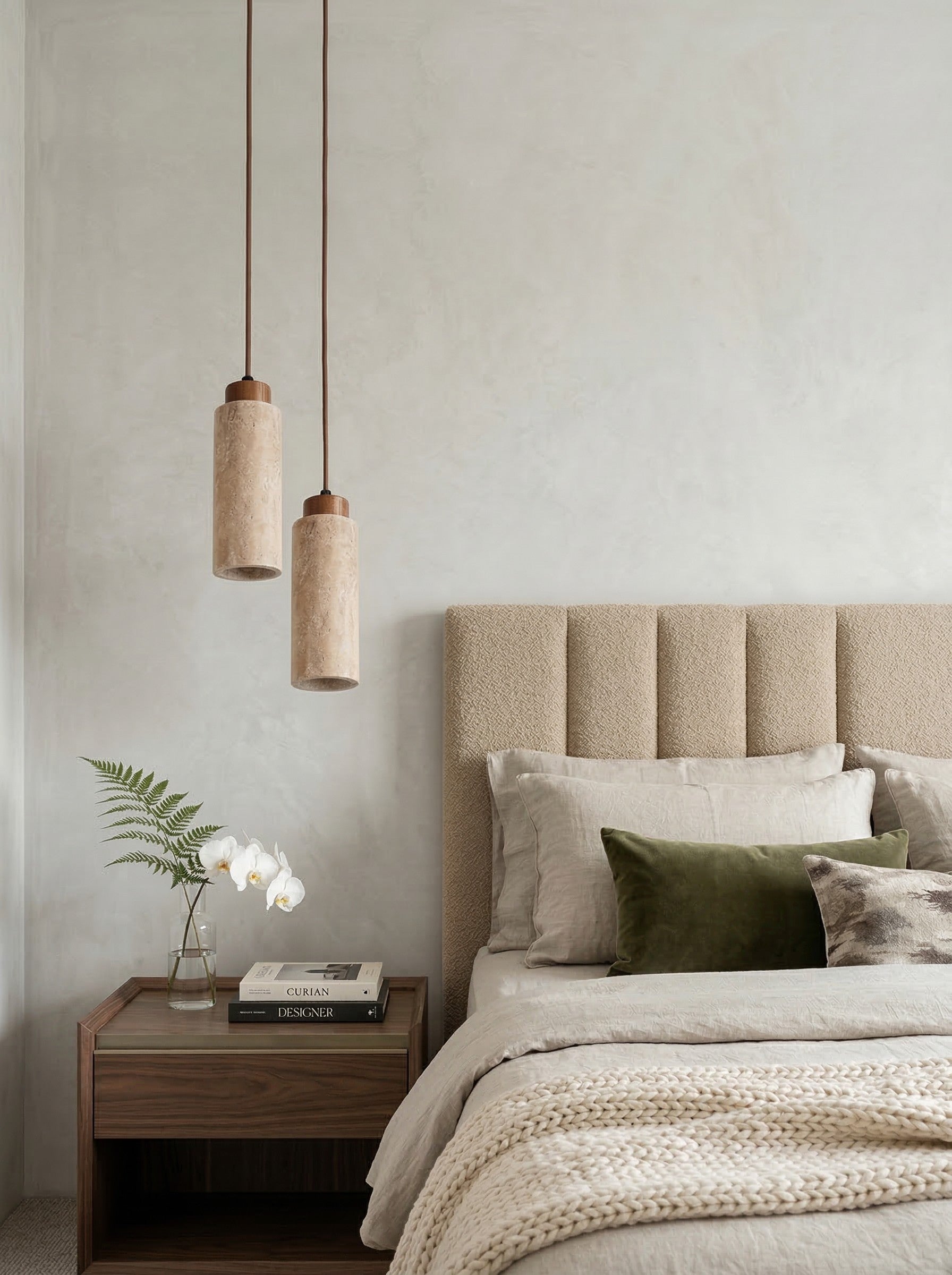 Wabi Sabi Solid Wood Travertine Stone Pendant Light M37 | Esilora