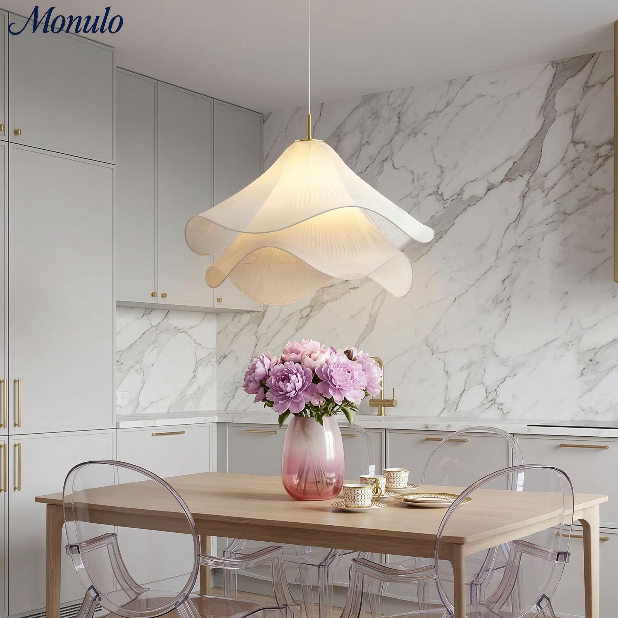 Oslan Contemporary Fabric Double-Layer Pleated Pendant – Bedroom or Café | Esilora