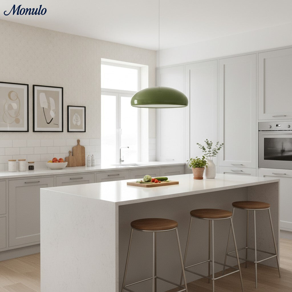Lámpara colgante Haelen con forma de cuenco colorido - pantalla metálica moderna para comedor | Esilora