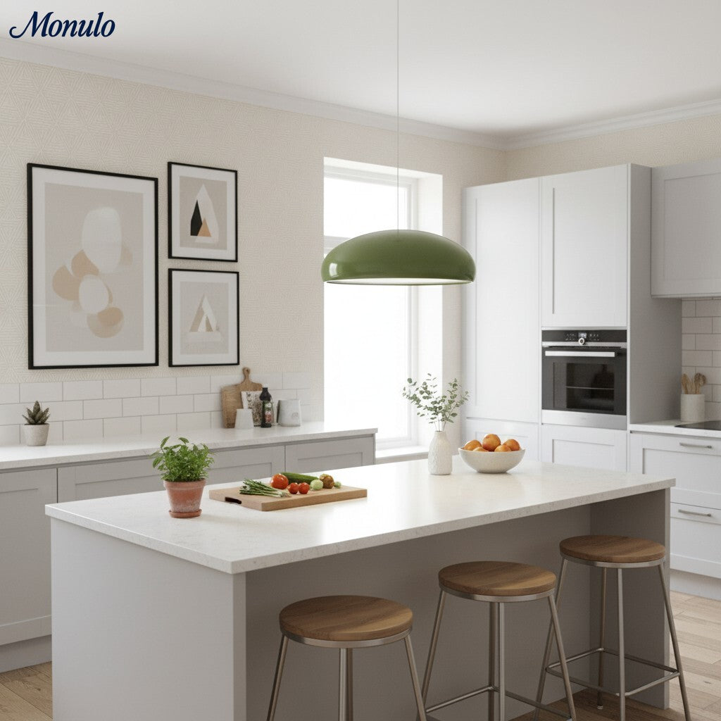 Lámpara colgante Haelen con forma de cuenco colorido - pantalla metálica moderna para comedor | Esilora