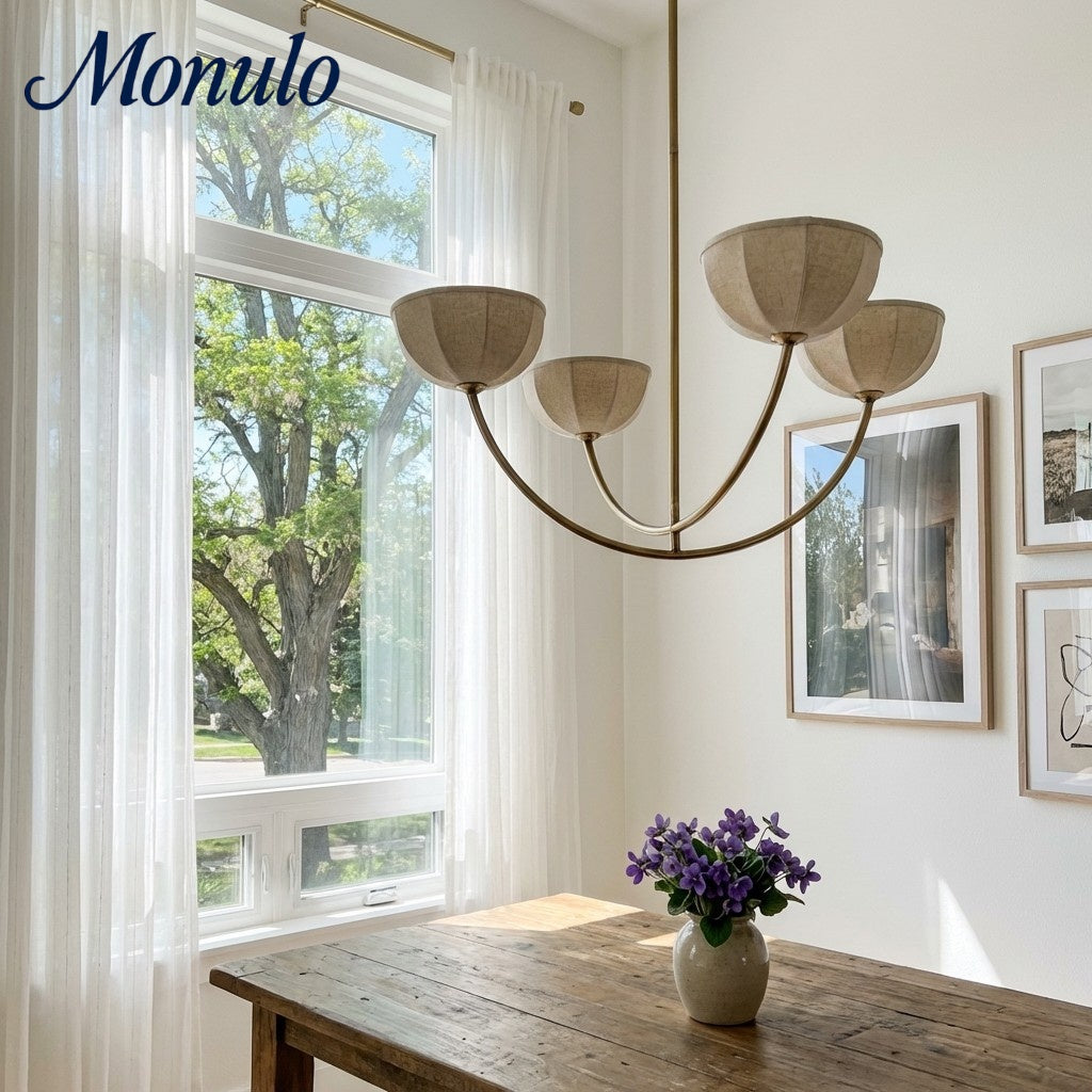Loomis Linen Wrapped Shade Brass Pendant - Modern Living Room Lighting | Esilora