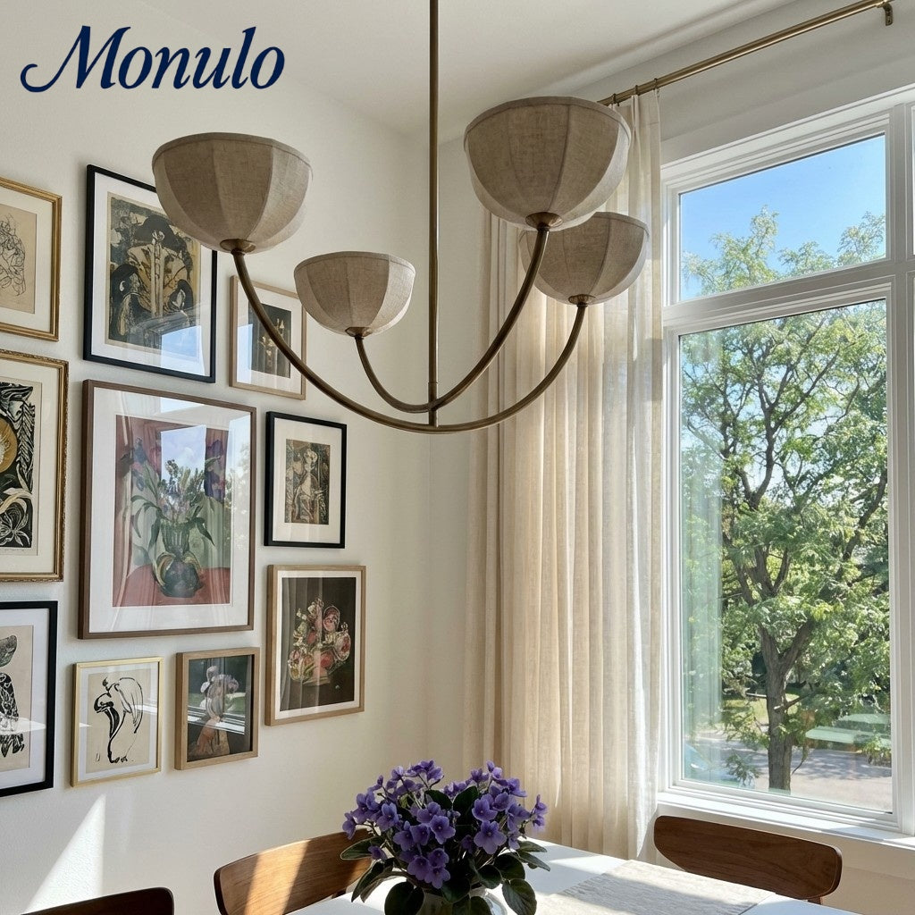 Loomis Linen Wrapped Shade Brass Pendant - Modern Living Room Lighting | Esilora