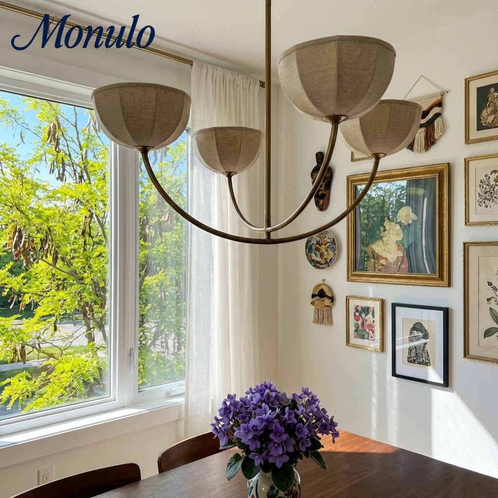Loomis Linen Wrapped Shade Brass Pendant - Modern Living Room Lighting | Esilora