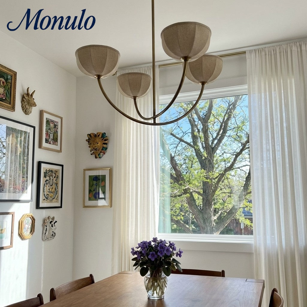 Loomis Linen Wrapped Shade Brass Pendant - Modern Living Room Lighting | Esilora