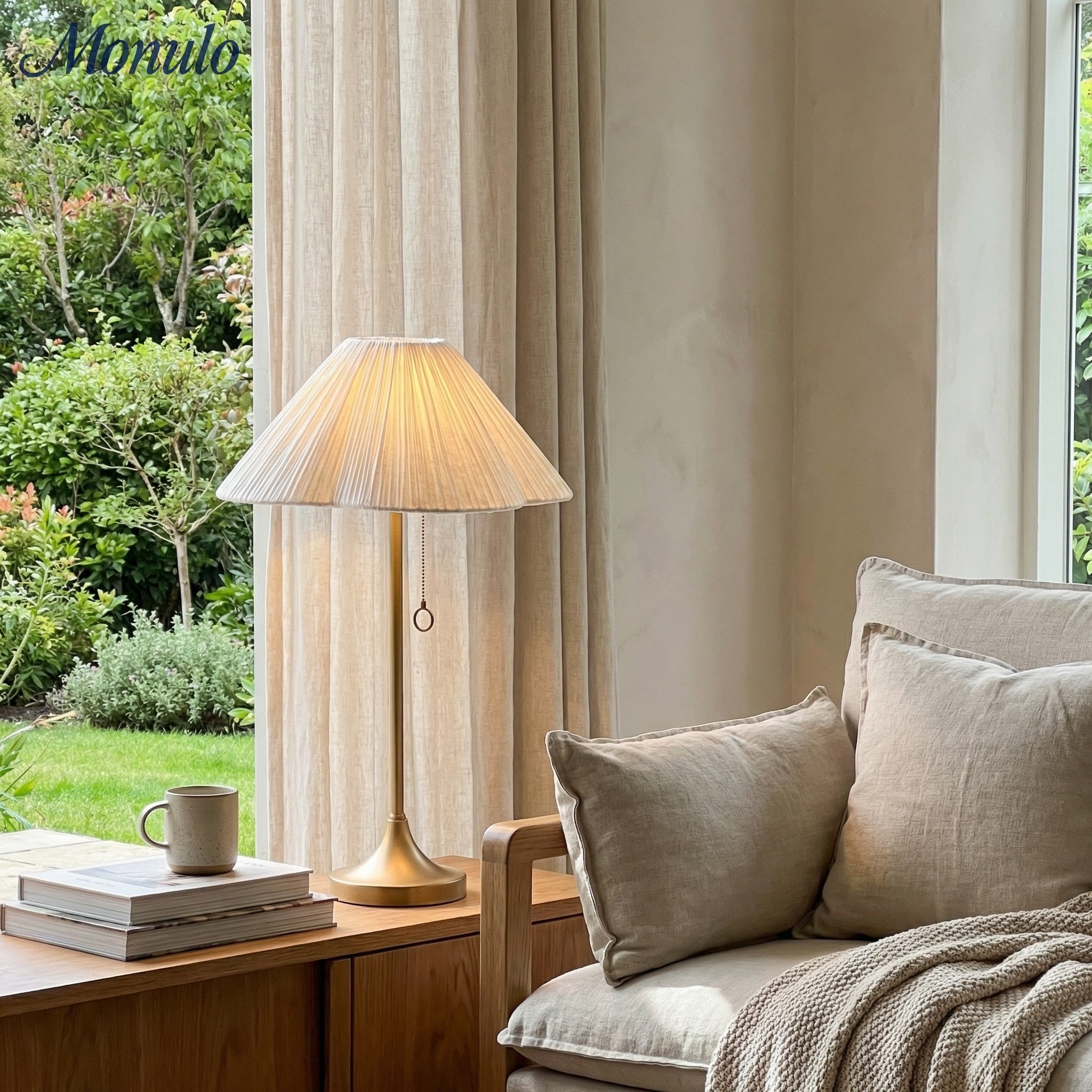 Blossine Elegant Scalloped Linen Table Lamp – Modern Lamp for Bedroom | Esilora