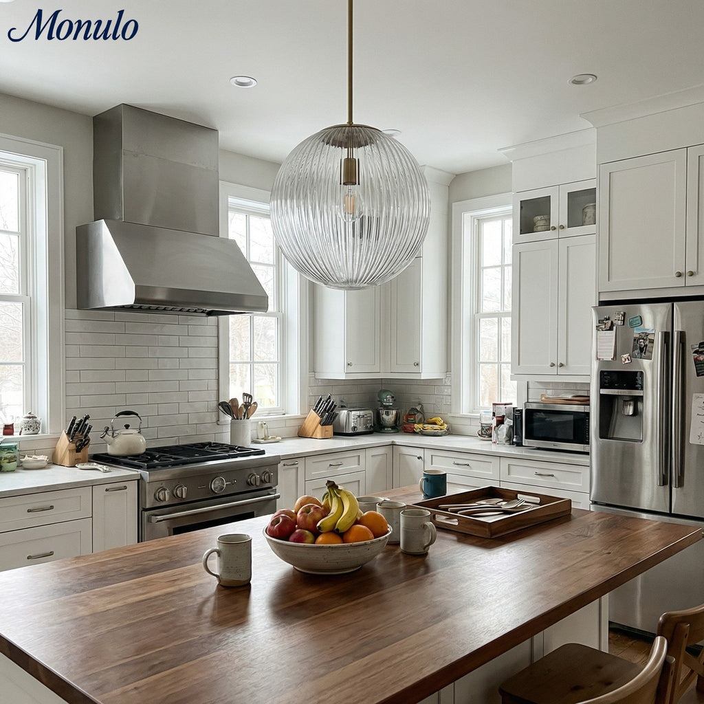 Bravira Ribbed Glass Pendant Light – Brass And Glass Pendant Light With Farmhouse Pendant Light Flair | Esilora