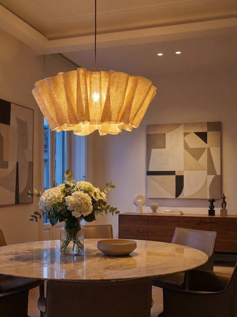 Oslan Pleated Fabric Pendant – Nordic Minimal Style Lighting for Dining Room | Esilora