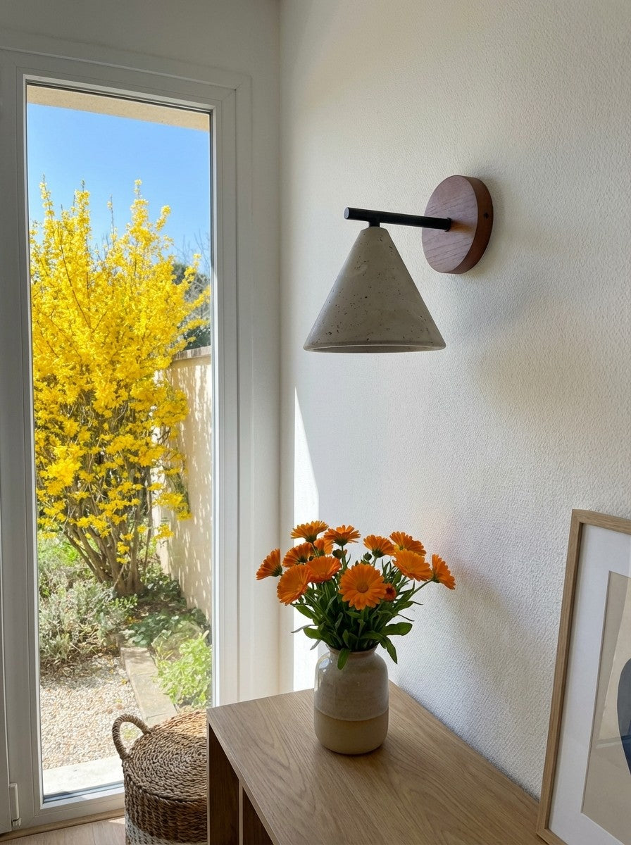 Modern Tapered Travertine Wall Sconce - Minimalist Accent Lighting for Bedroom | Esilora