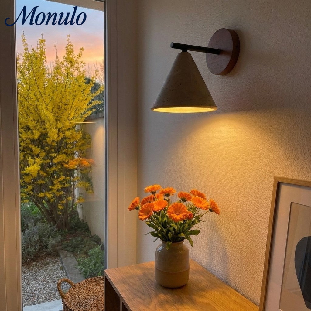 Modern Tapered Travertine Wall Sconce - Minimalist Accent Lighting for Bedroom | Esilora