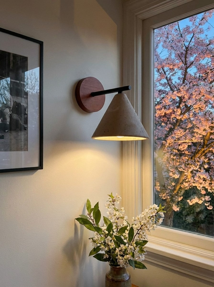 Modern Tapered Travertine Wall Sconce - Minimalist Accent Lighting for Bedroom | Esilora