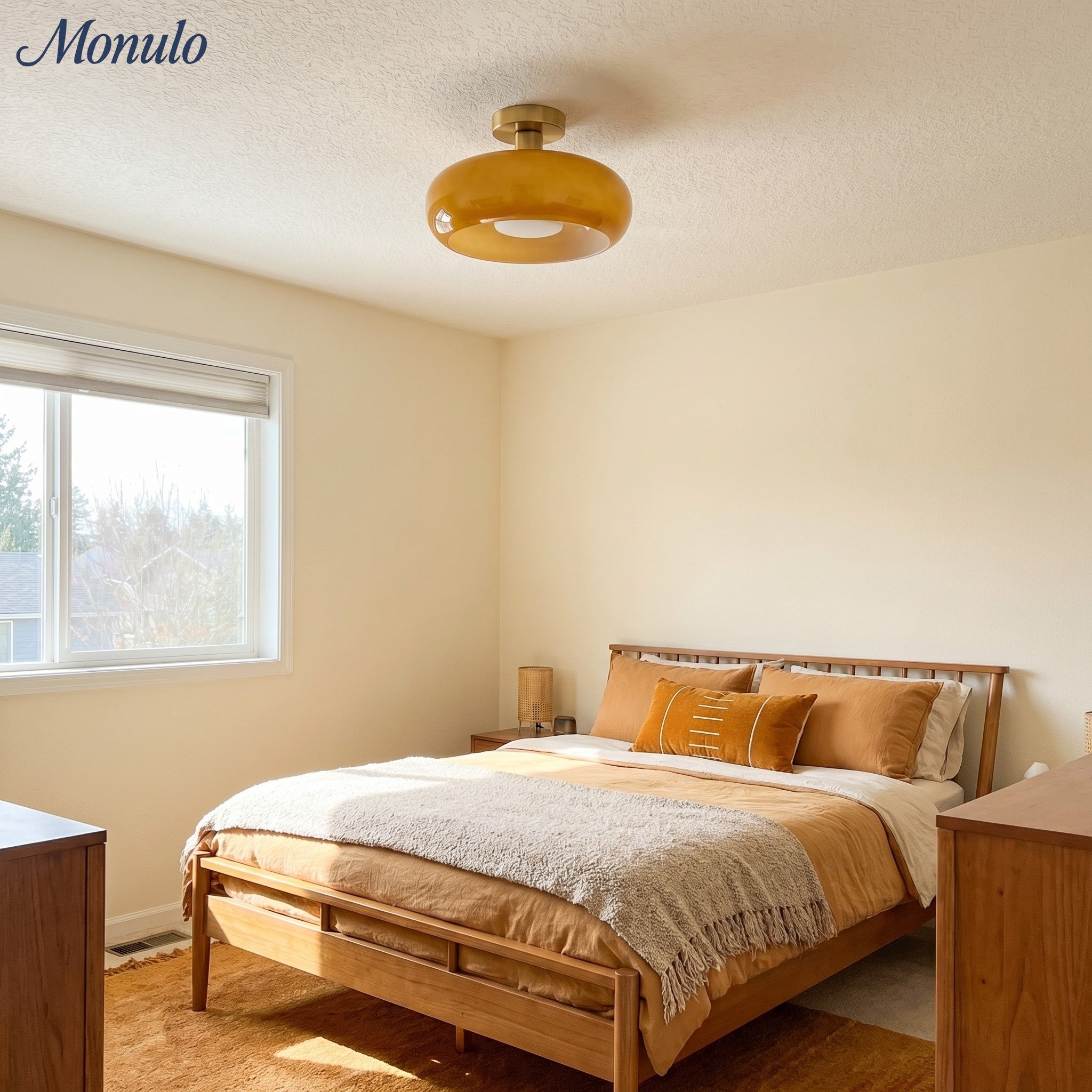 Retro Brass Bauhaus Glass Disc Ceiling Lamp | Esilora