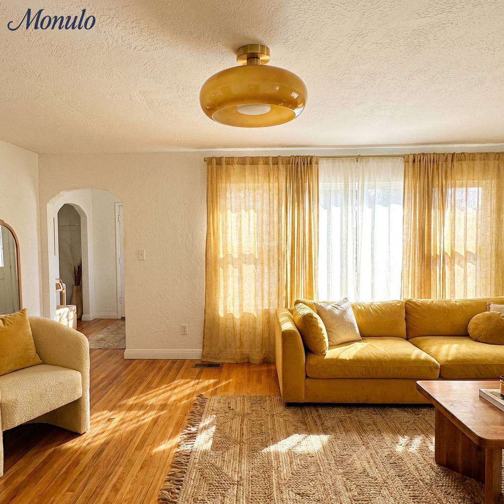 Retro Brass Bauhaus Glass Disc Ceiling Lamp | Esilora