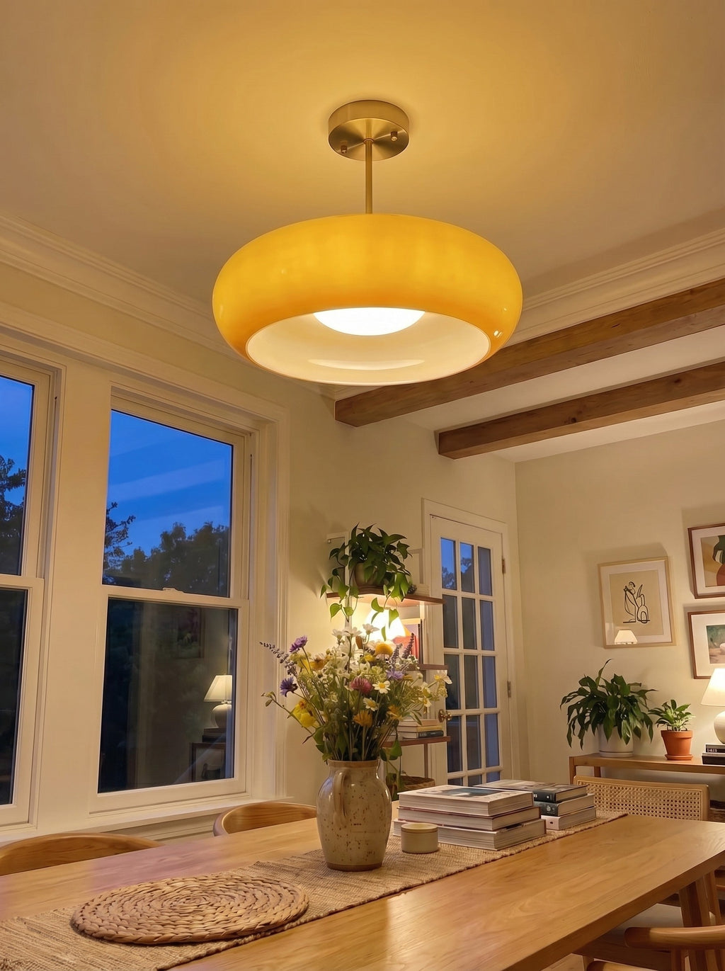 Retro Brass Bauhaus Glass Disc Ceiling Lamp | Esilora