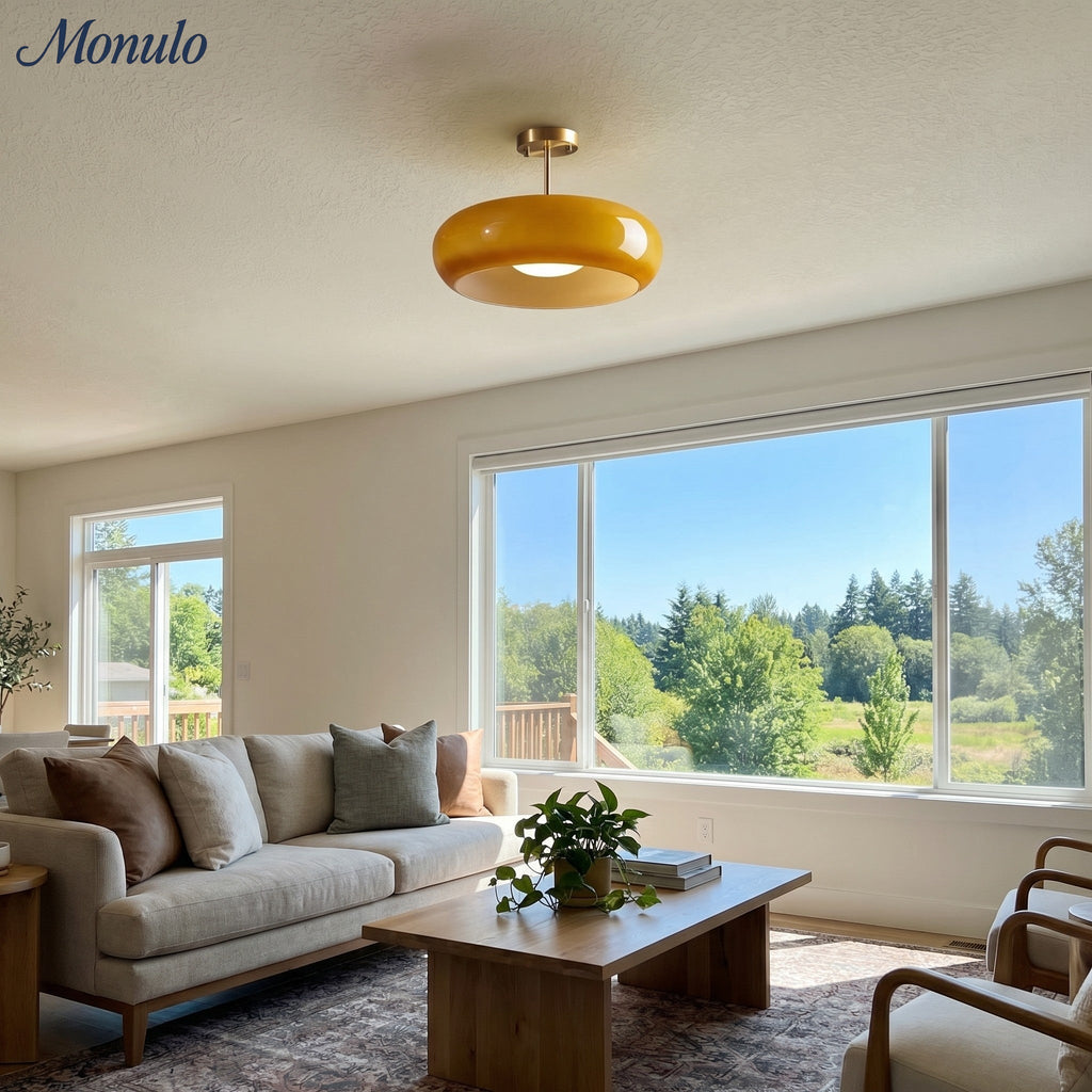 Retro Brass Bauhaus Glass Disc Ceiling Lamp | Esilora