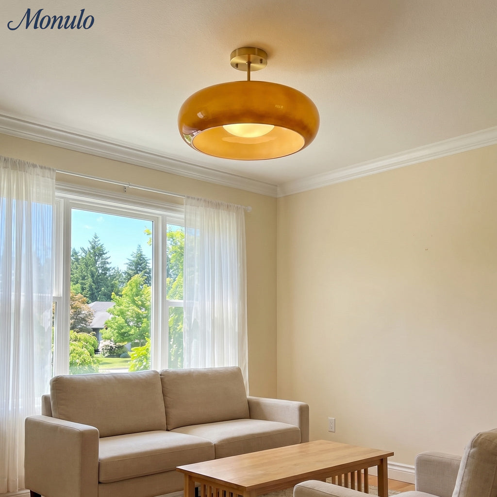 Retro Brass Bauhaus Glass Disc Ceiling Lamp | Esilora