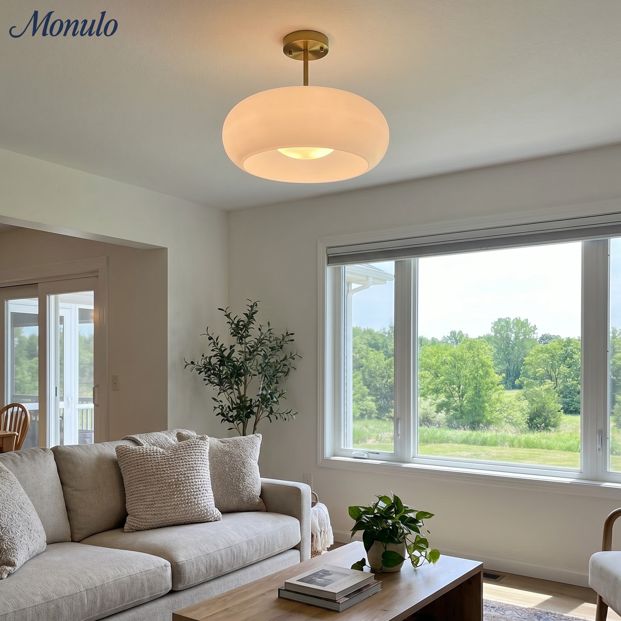Retro Brass Bauhaus Glass Disc Ceiling Lamp | Esilora