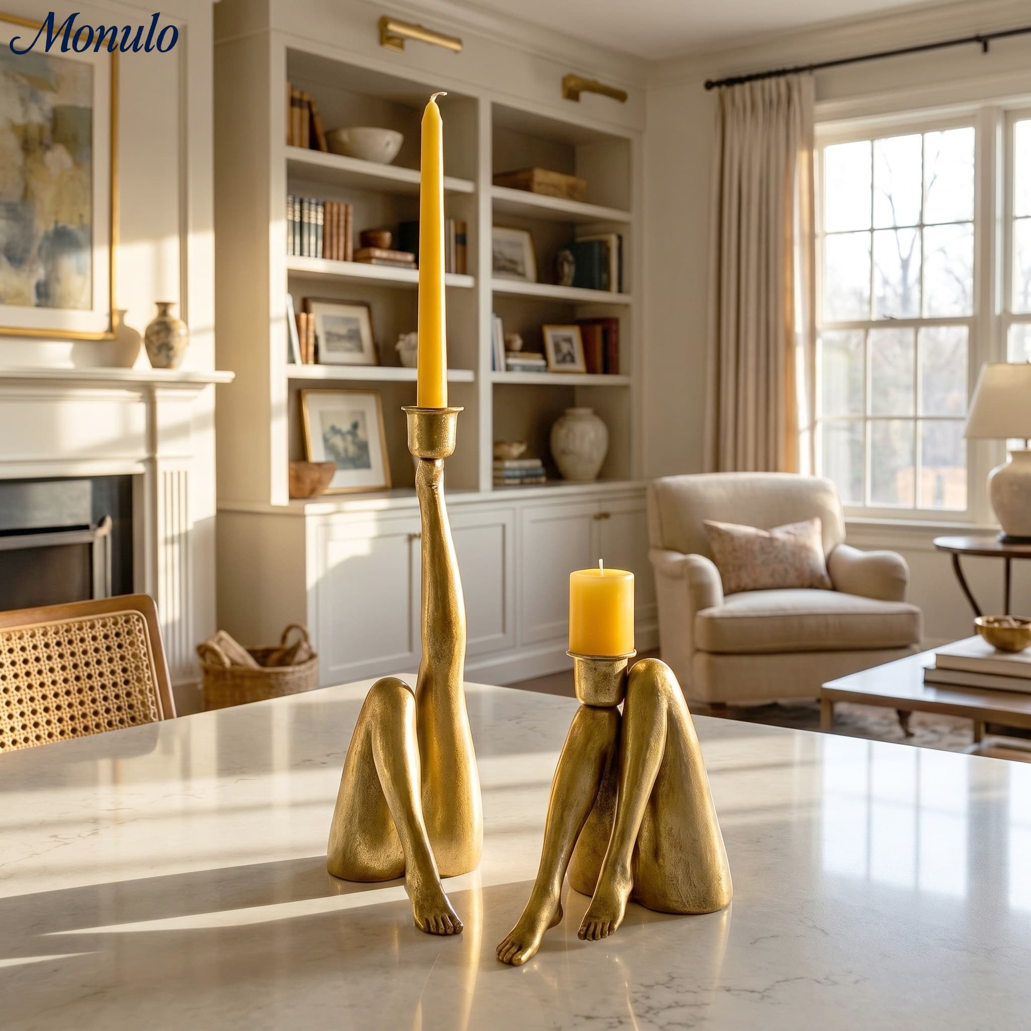 Bougeoir décoratif Kickra avec base sculpturale à pieds dorés - Décoration pour salle à manger et salon | Esilora