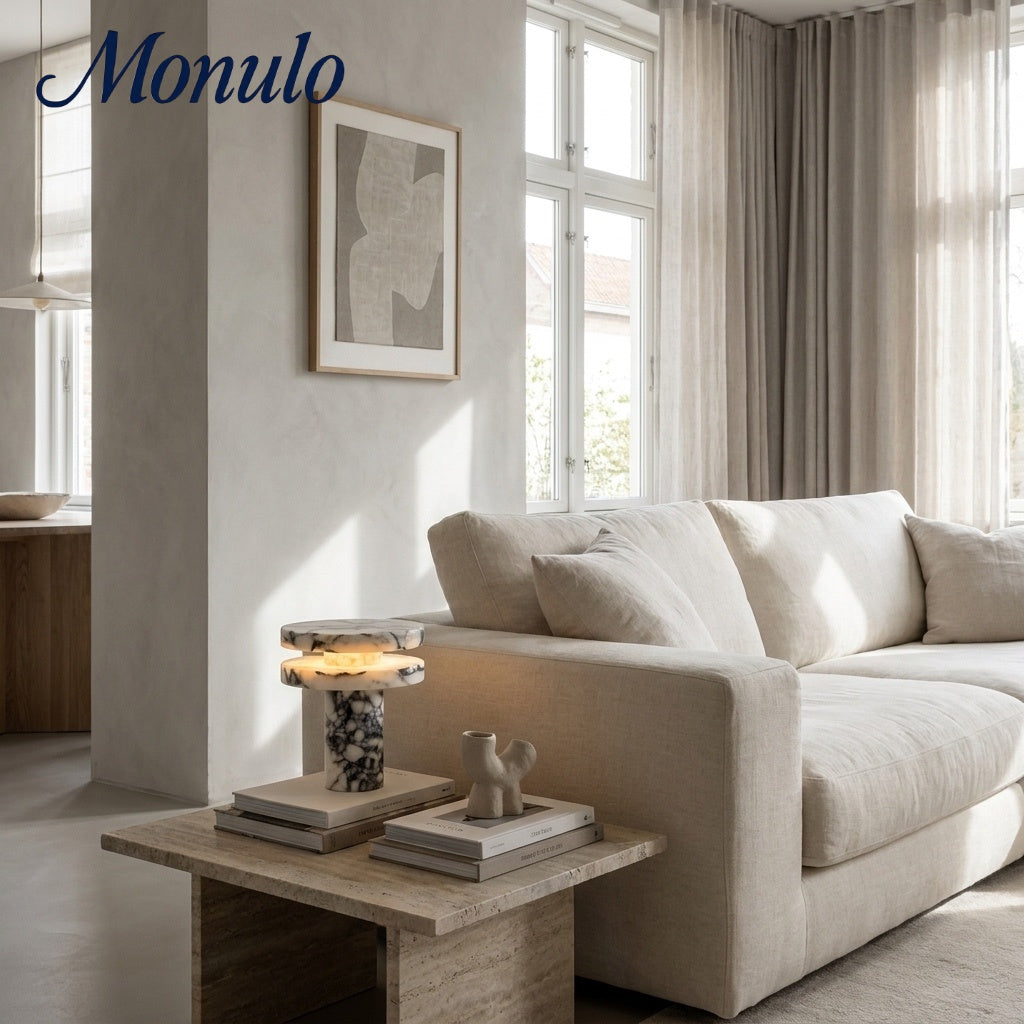 Modern Sculptural Table Lamp with Cylindrical Base Design for Bedroom Bedside and Living Room Use | Esilora