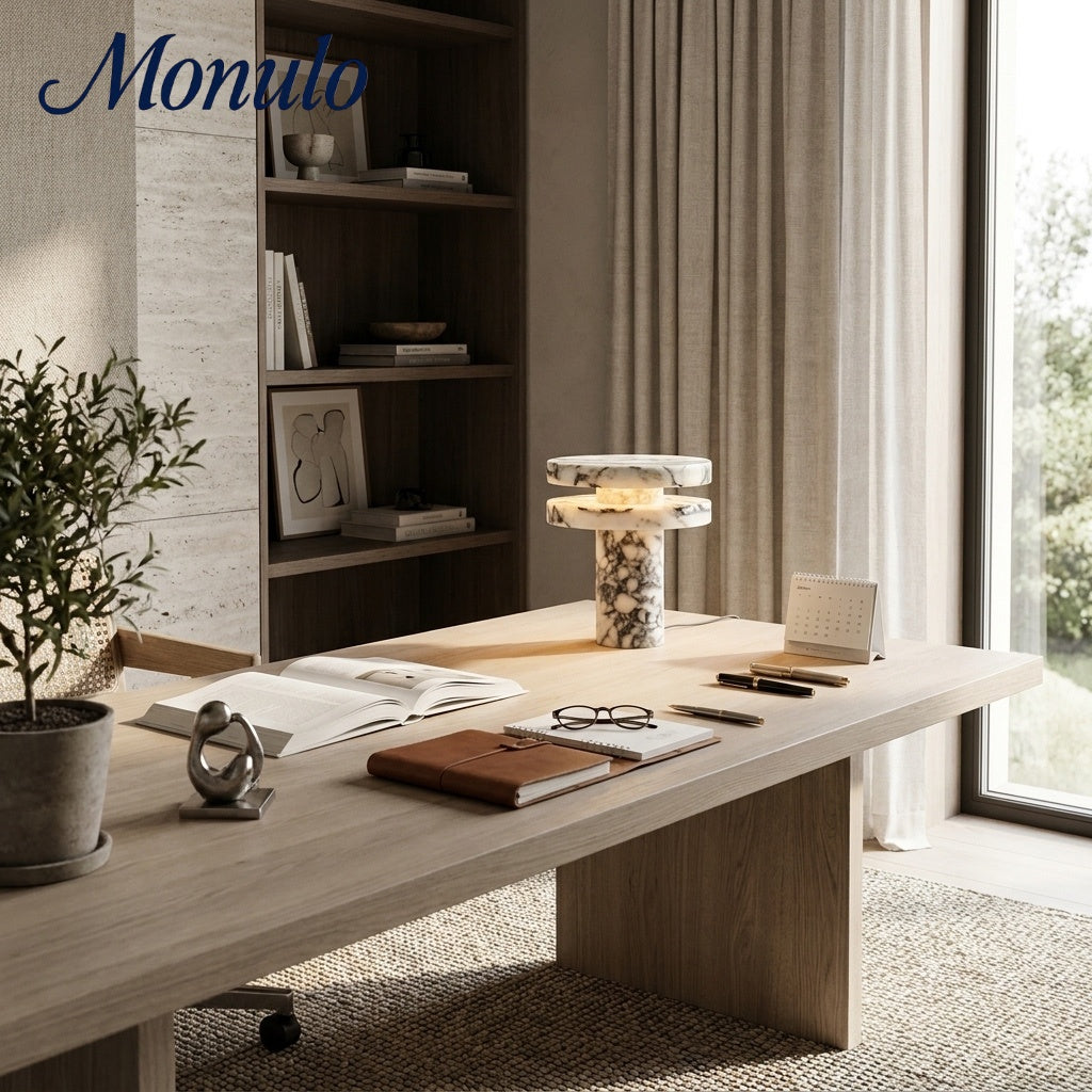 Modern Sculptural Table Lamp with Cylindrical Base Design for Bedroom Bedside and Living Room Use | Esilora