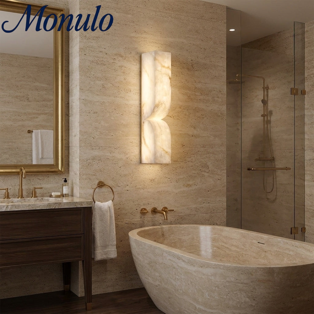 Moderne rechteckige Alabaster-Wandleuchte – Minimalistische Leuchte für Schlafzimmer Flur Wohnzimmer | Esilora