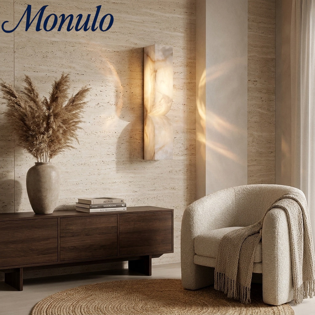 Moderne rechteckige Alabaster-Wandleuchte – Minimalistische Leuchte für Schlafzimmer Flur Wohnzimmer | Esilora