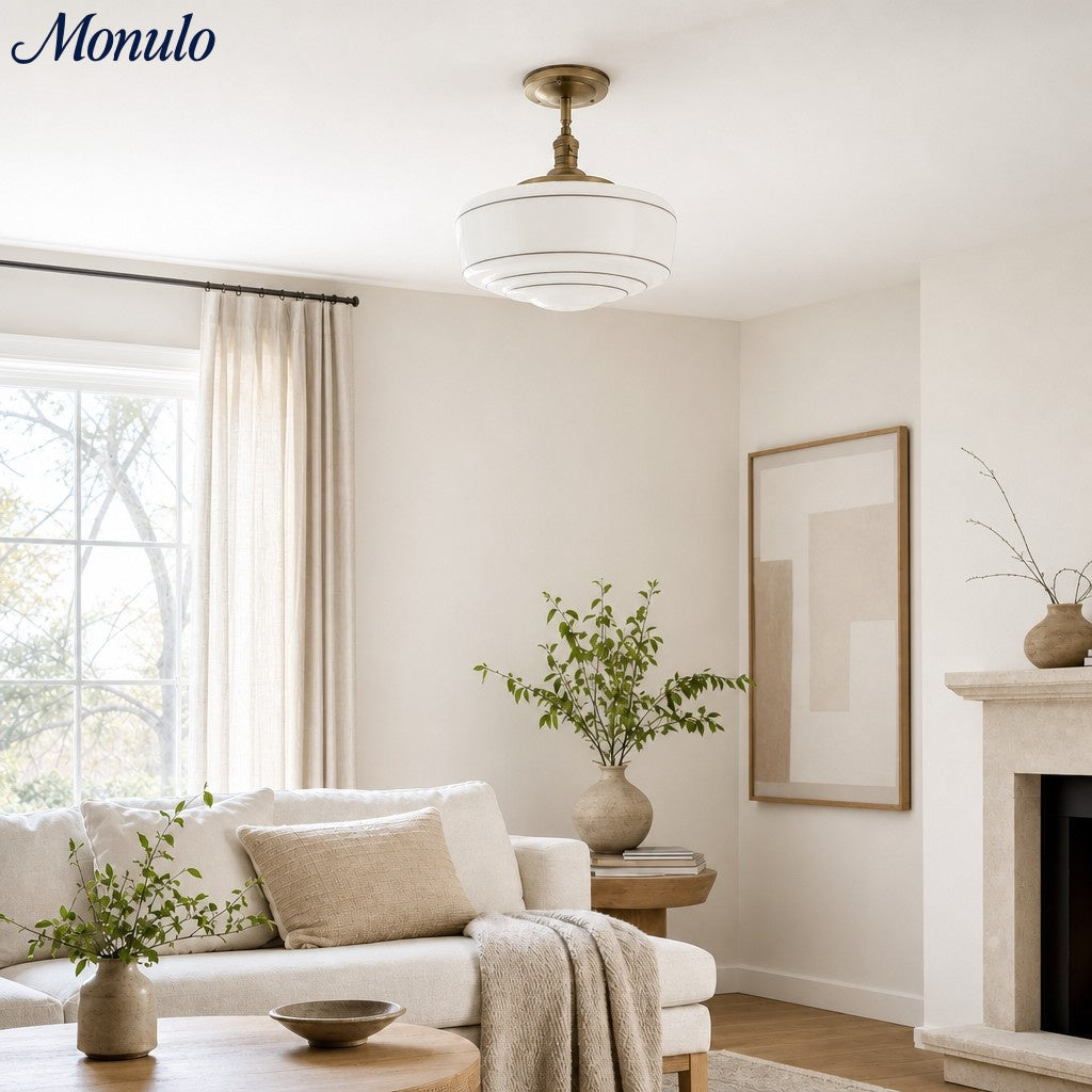 Kalvora Mid-Century Round Ceiling Light with Glass Shade - Indoor Flush Mount Light for Bedrooms and Corridors | Esilora