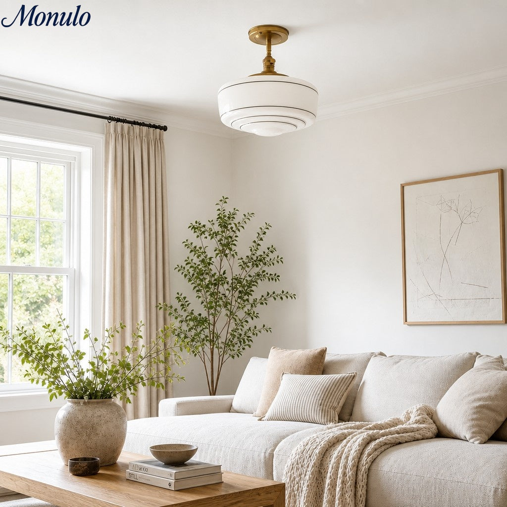 Kalvora Mid-Century Round Ceiling Light with Glass Shade - Indoor Flush Mount Light for Bedrooms and Corridors | Esilora