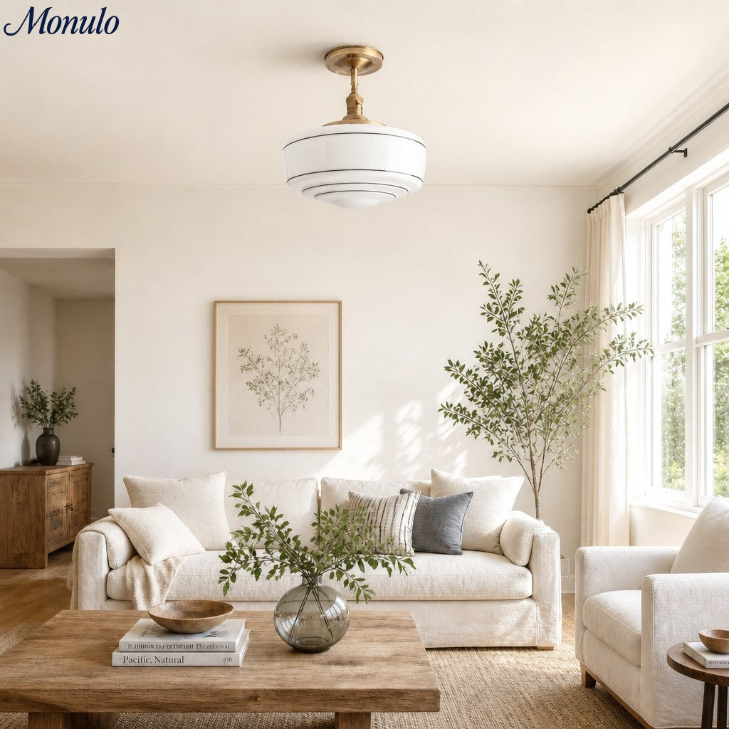 Kalvora Mid-Century Round Ceiling Light with Glass Shade - Indoor Flush Mount Light for Bedrooms and Corridors | Esilora