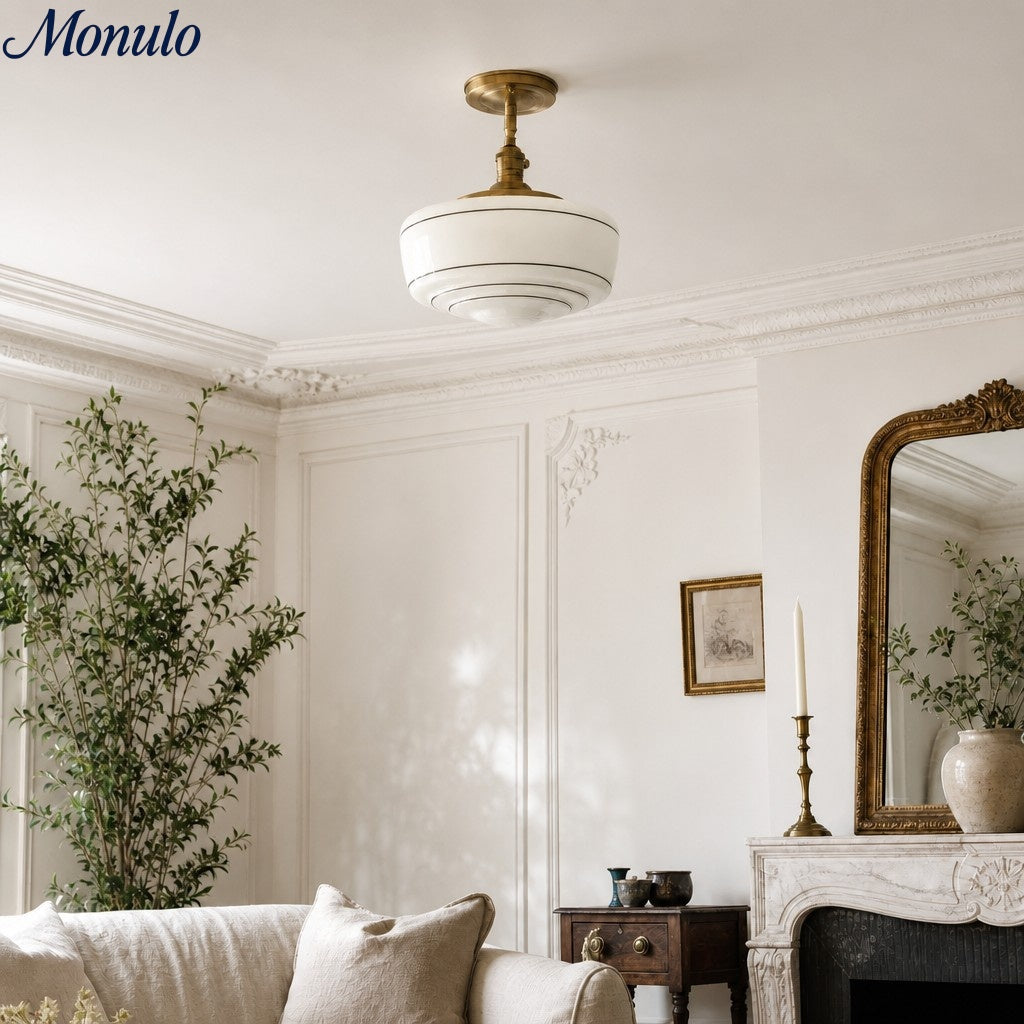 Kalvora Mid-Century Round Ceiling Light with Glass Shade - Indoor Flush Mount Light for Bedrooms and Corridors | Esilora