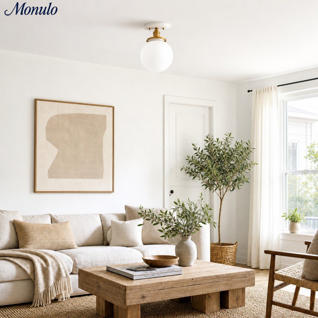 Glorica Opalglas-Halbdeckenleuchte – moderne Mid-Century-Leuchte für das Wohnzimmer | Esilora