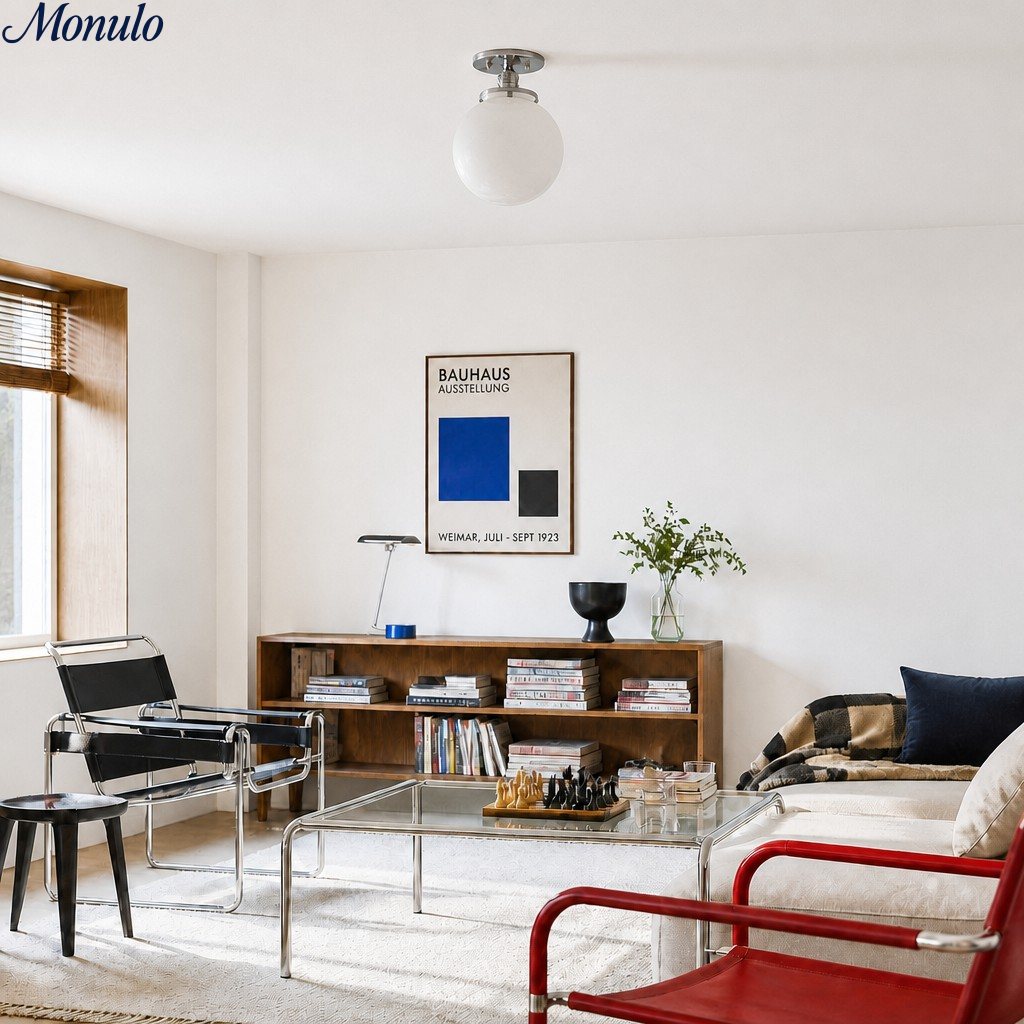 Glorica Opalglas-Halbdeckenleuchte – moderne Mid-Century-Leuchte für das Wohnzimmer | Esilora