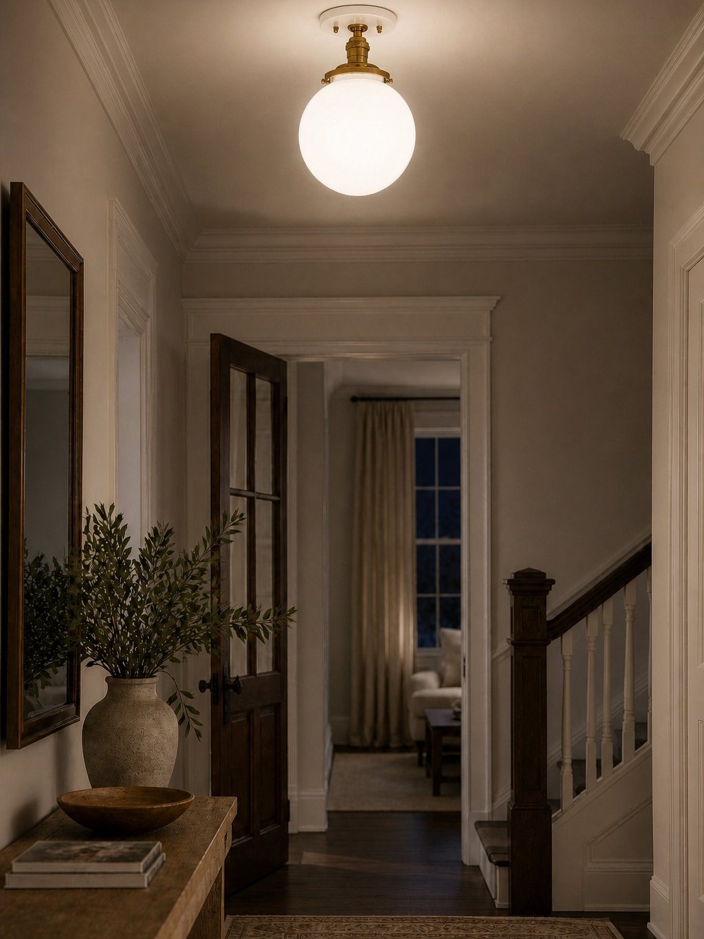 Glorica Opalglas-Halbdeckenleuchte – moderne Mid-Century-Leuchte für das Wohnzimmer | Esilora