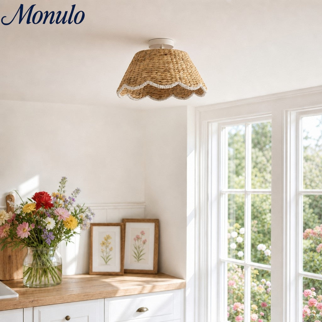 Ruvest Farmhouse Flush Mount Ceiling Light - Scallop Rattan for Warm Interiors | Esilora