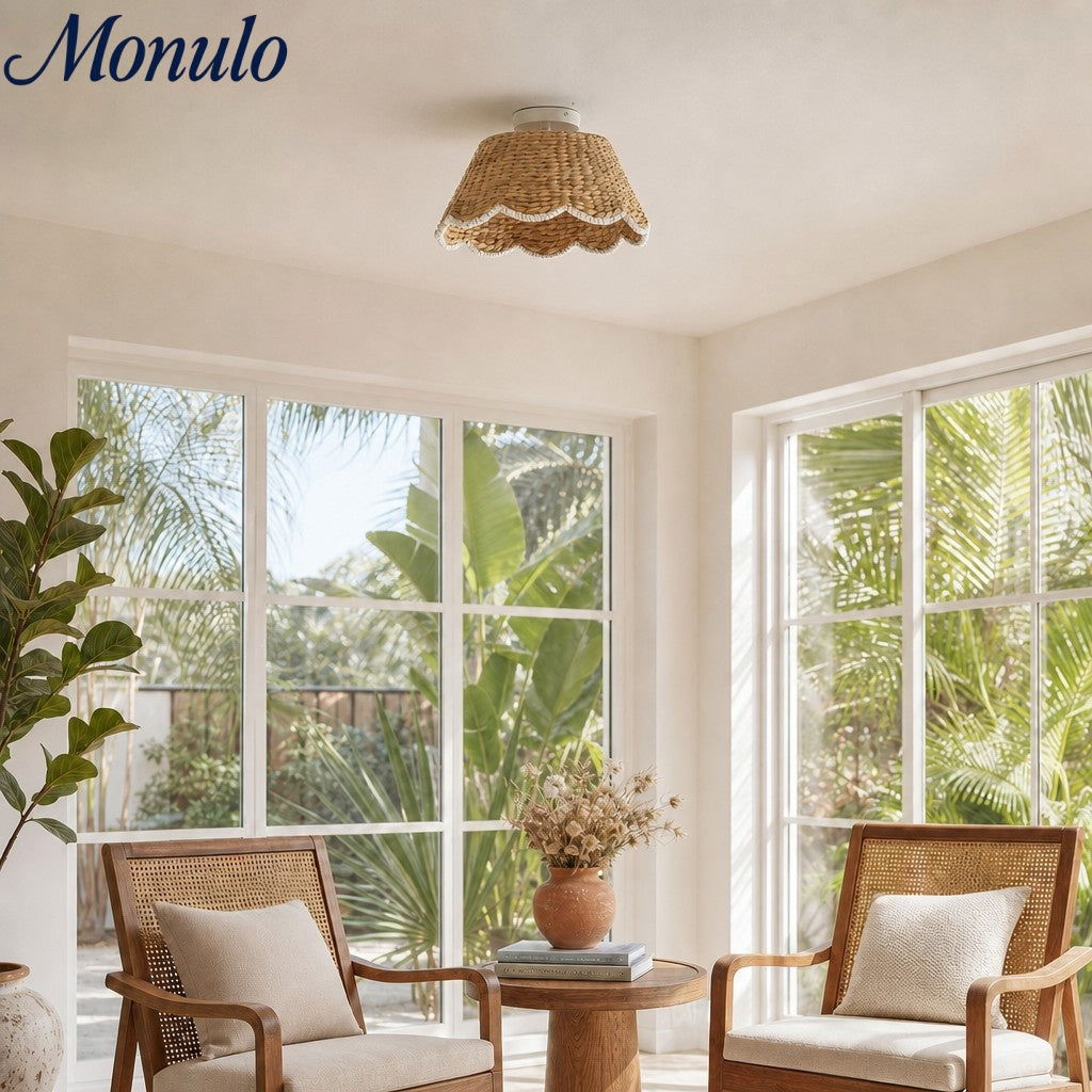 Ruvest Farmhouse Flush Mount Ceiling Light - Scallop Rattan for Warm Interiors | Esilora