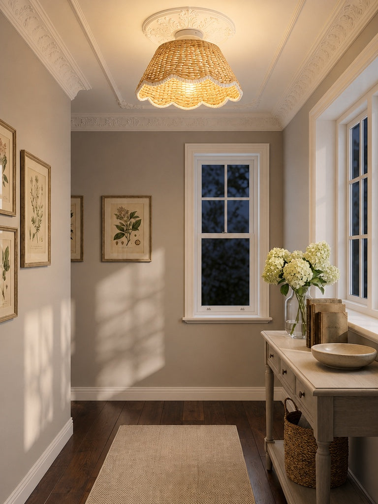 Ruvest Farmhouse Flush Mount Ceiling Light - Scallop Rattan for Warm Interiors | Esilora
