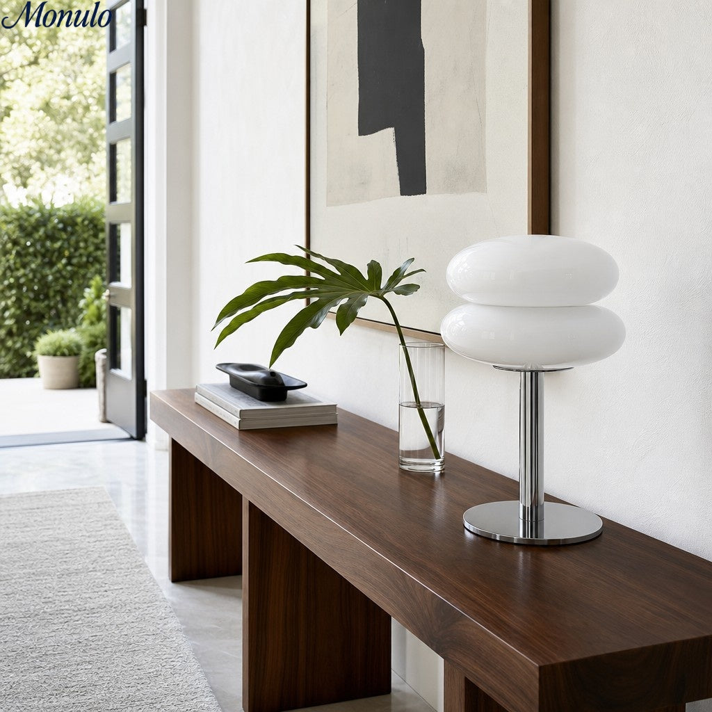 Glasentro Bauhaus-bordslampa med geometrisk glasdesign, modern accent för vardagsrum N12 | Esilora