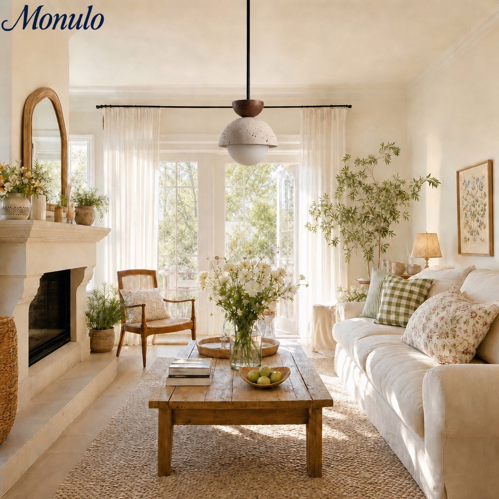 Modern Minimalist Hemisphere Travertine Wood Pendant Lamp | Esilora