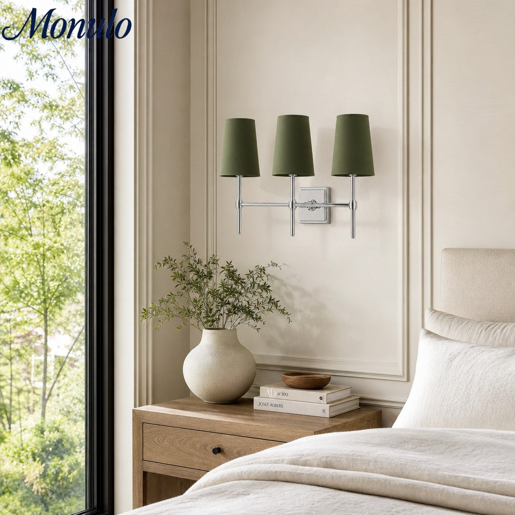 Rowan Elegant White-Linen Shade Wall Lamp – Retro Metal Wall Light for Bedroom & Hallway | Esilora