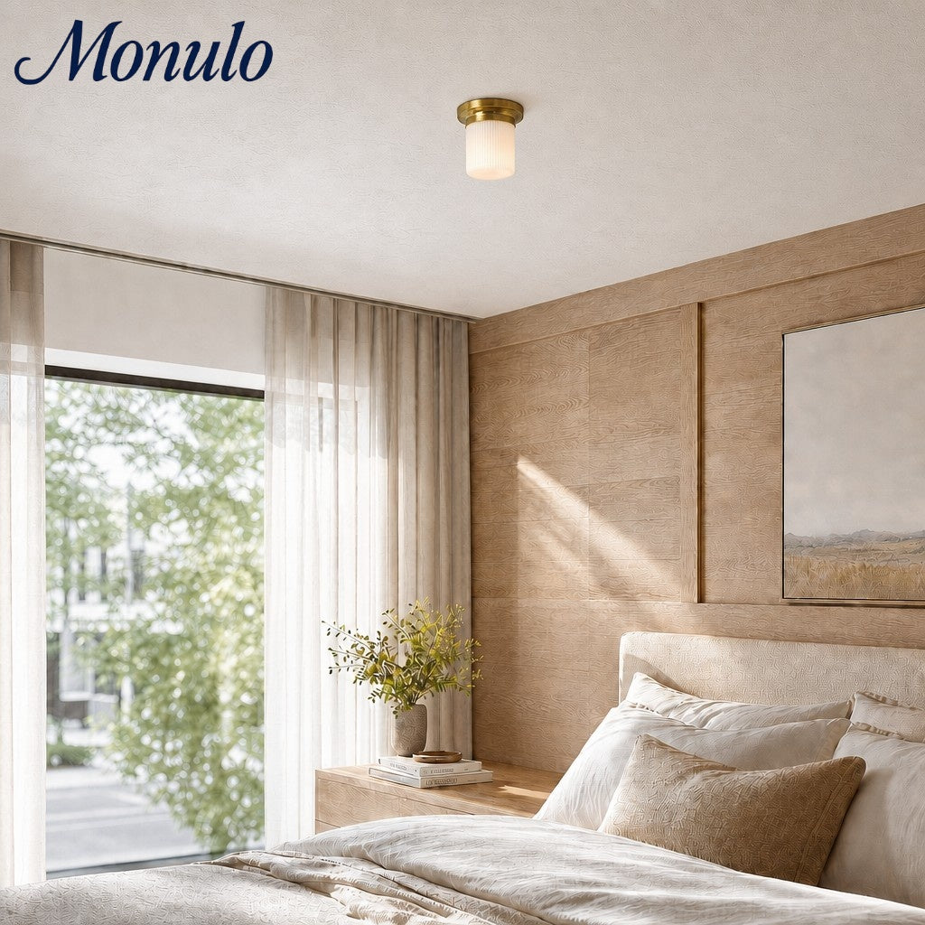 Rivora Textured Ribbed Glass Flush Ceiling Light — Elegant Low-Profile Fixture for Entryways | Esilora