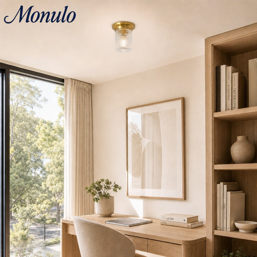 Rivora Textured Ribbed Glass Flush Ceiling Light — Elegant Low-Profile Fixture for Entryways | Esilora