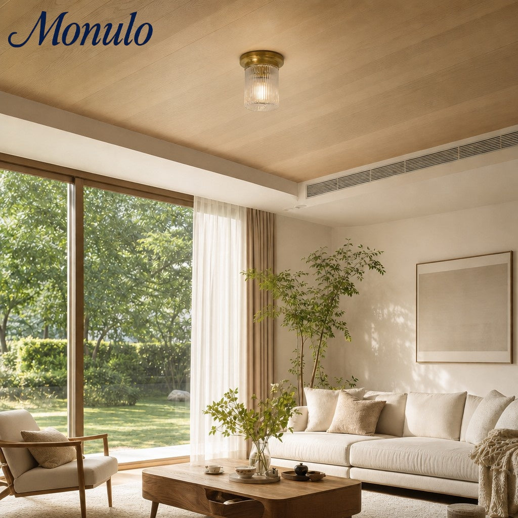 Rivora Textured Ribbed Glass Flush Ceiling Light — Elegant Low-Profile Fixture for Entryways | Esilora