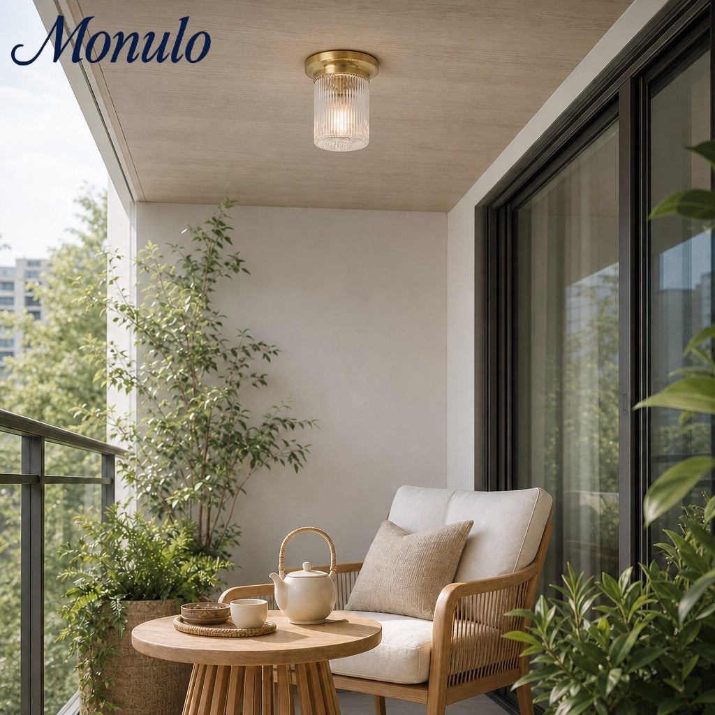 Rivora Textured Ribbed Glass Flush Ceiling Light — Elegant Low-Profile Fixture for Entryways | Esilora