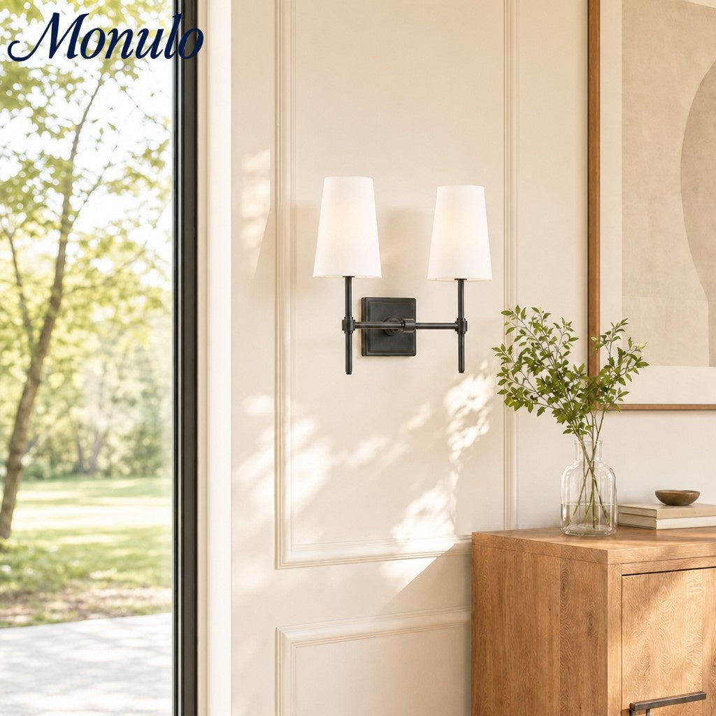Rowan Elegant White-Linen Shade Wall Lamp – Retro Metal Wall Light for Bedroom & Hallway | Esilora