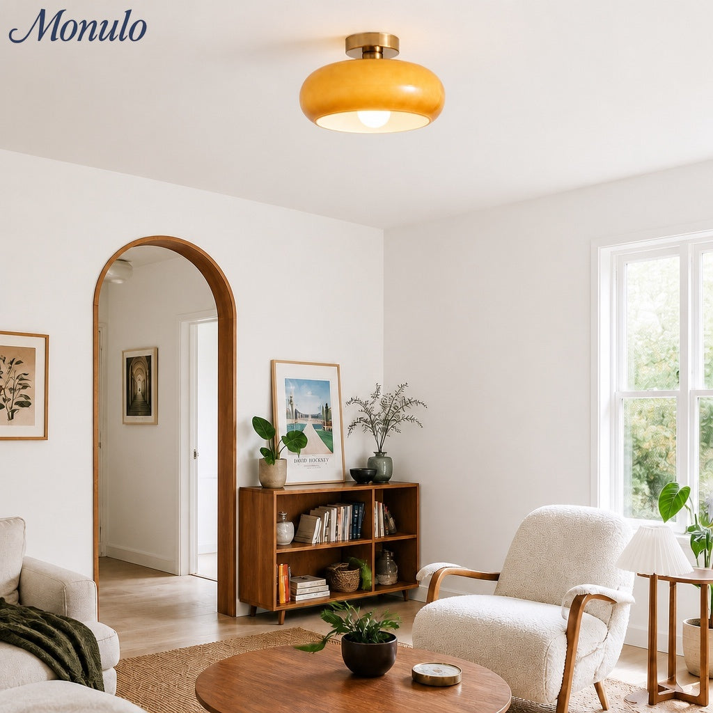 Retro Brass Bauhaus Glass Disc Ceiling Lamp | Esilora