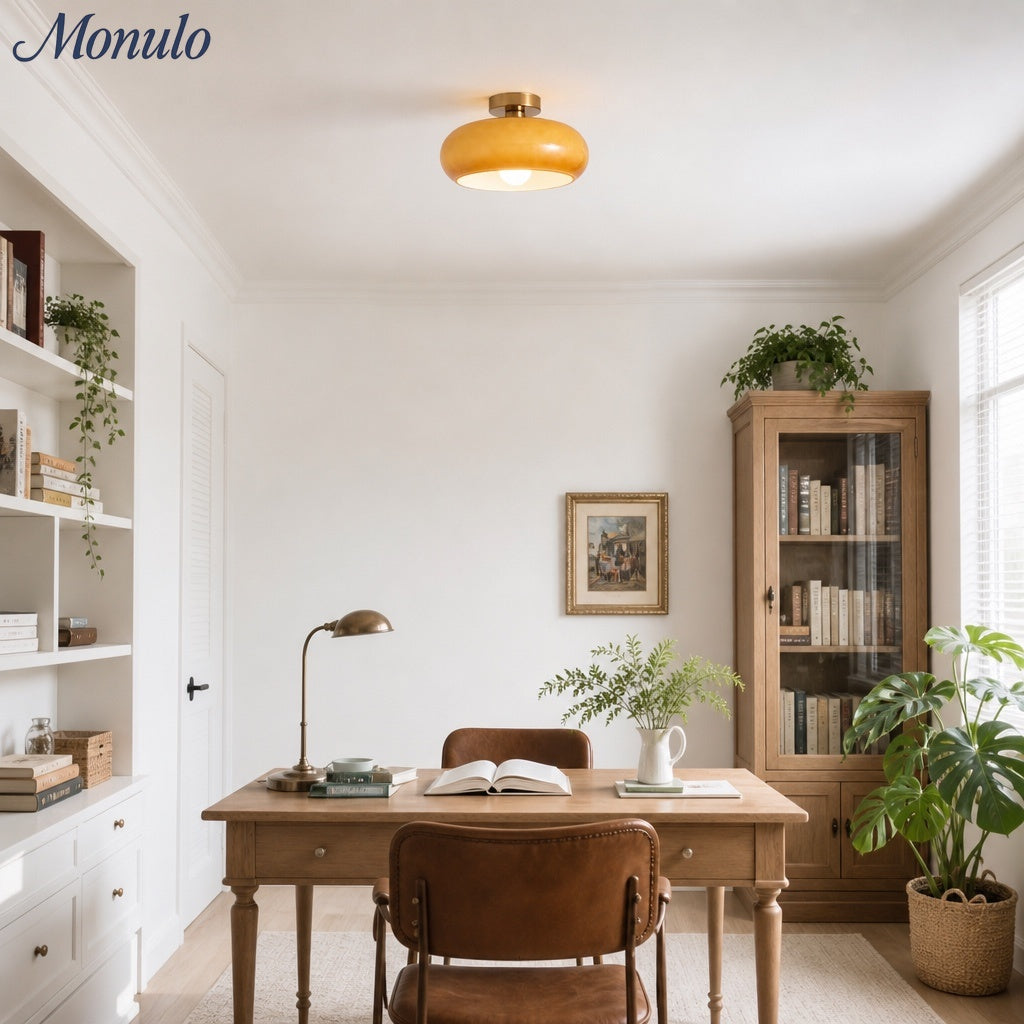 Retro Brass Bauhaus Glass Disc Ceiling Lamp | Esilora