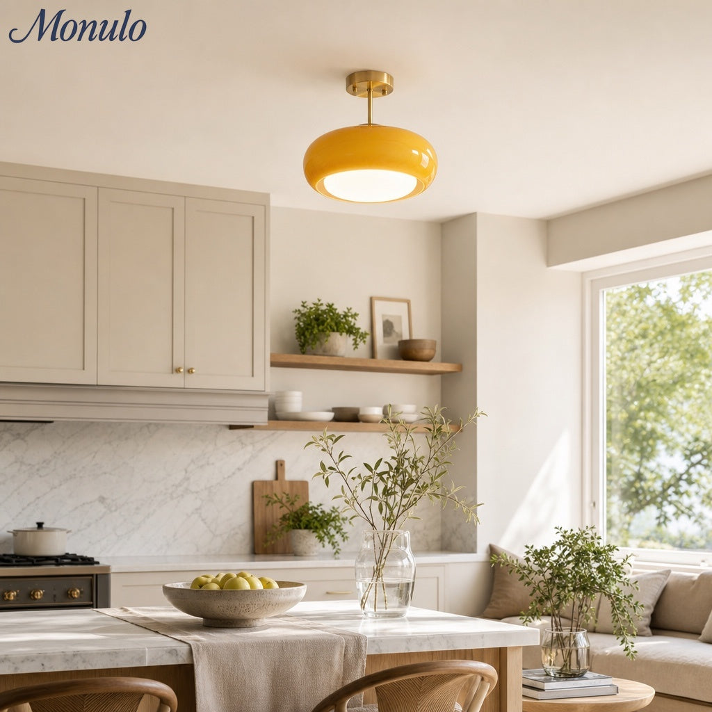 Retro Brass Bauhaus Glass Disc Ceiling Lamp | Esilora