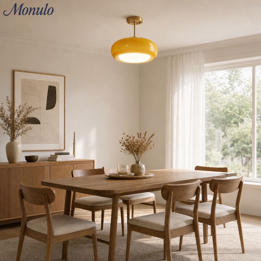 Retro Brass Bauhaus Glass Disc Ceiling Lamp | Esilora