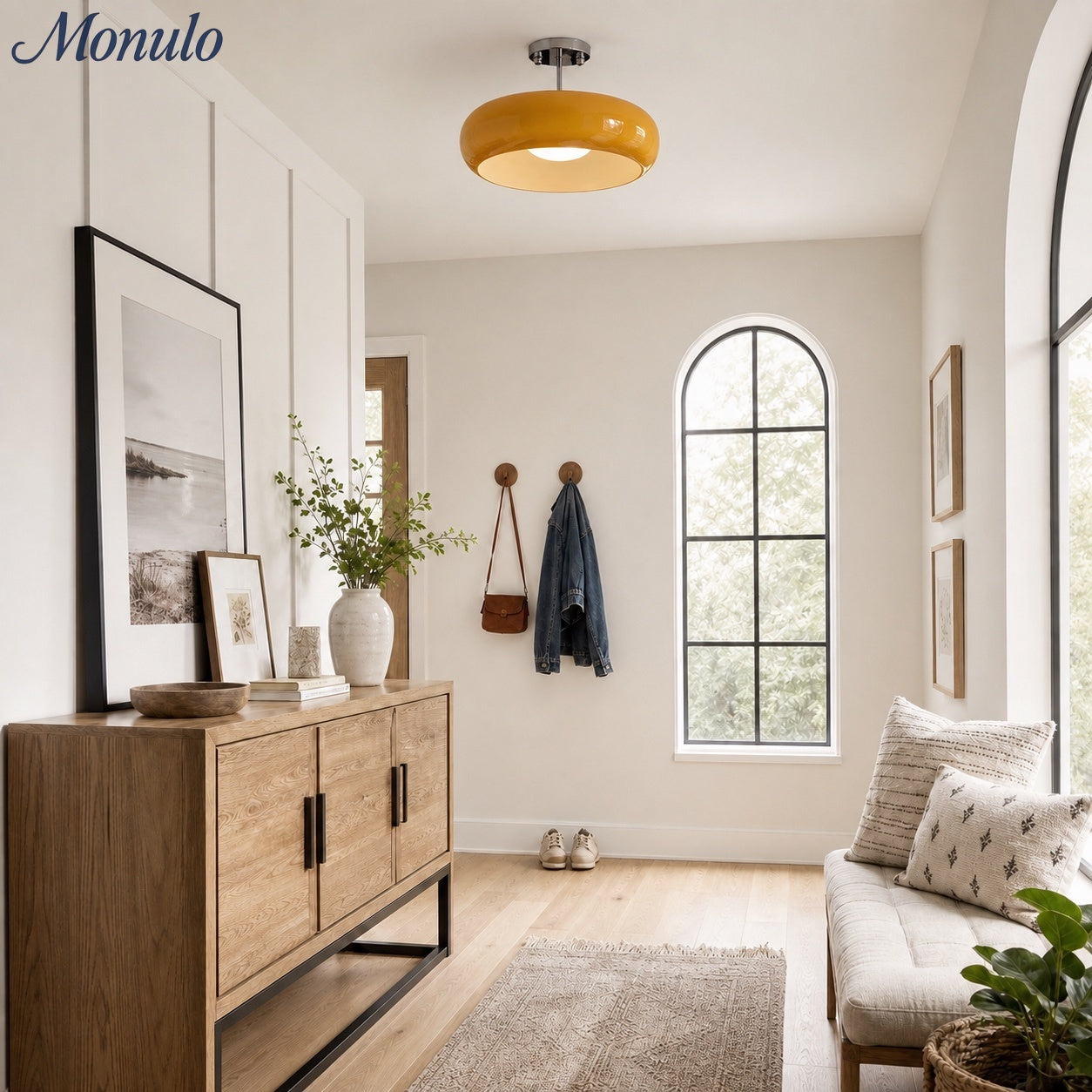 Retro Brass Bauhaus Glass Disc Ceiling Lamp | Esilora