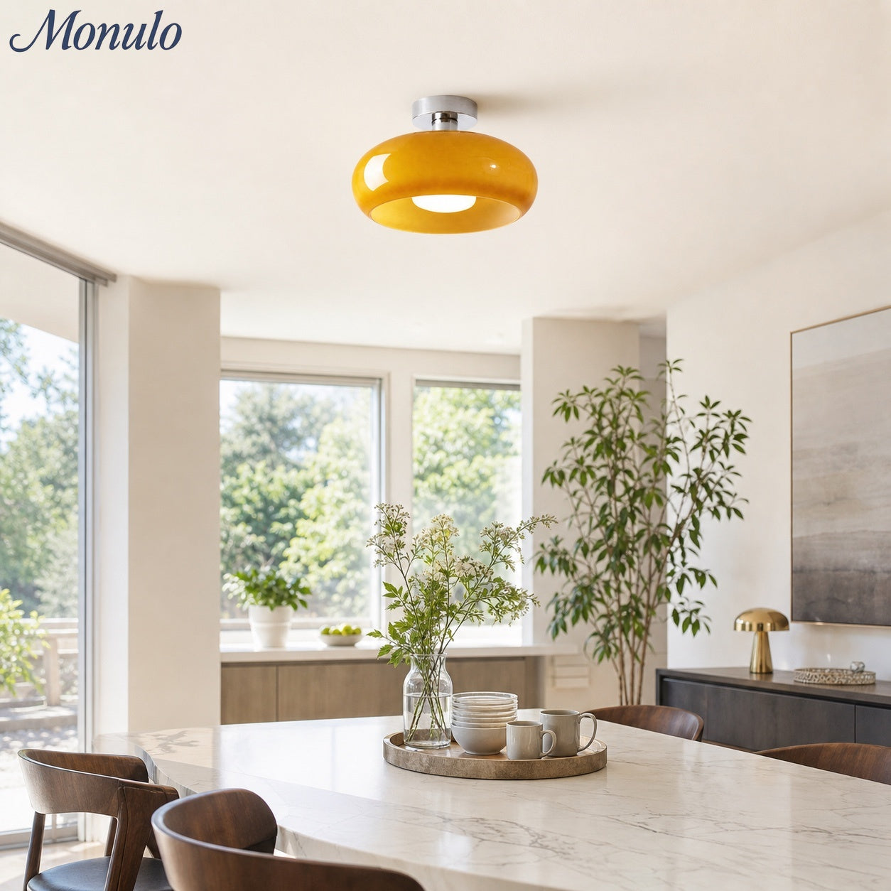 Retro Brass Bauhaus Glass Disc Ceiling Lamp | Esilora